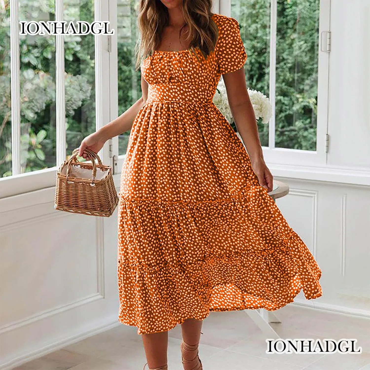 Womens Polka Dot Sundresses Spaghetti Strap Summer Dresses Slim Fit Side Slit Midi Dress Sexy A Line Beach Dress