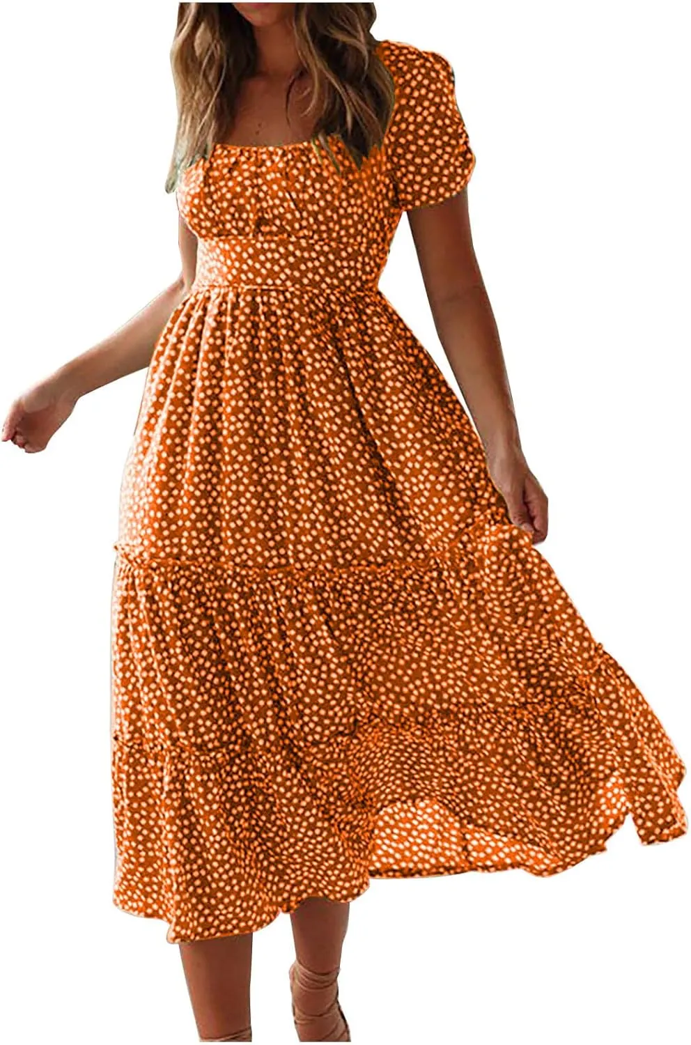 Womens Polka Dot Sundresses Spaghetti Strap Summer Dresses Slim Fit Side Slit Midi Dress Sexy A Line Beach Dress