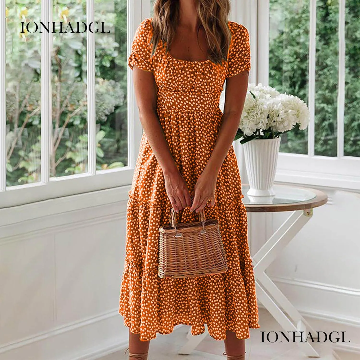 Womens Polka Dot Sundresses Spaghetti Strap Summer Dresses Slim Fit Side Slit Midi Dress Sexy A Line Beach Dress