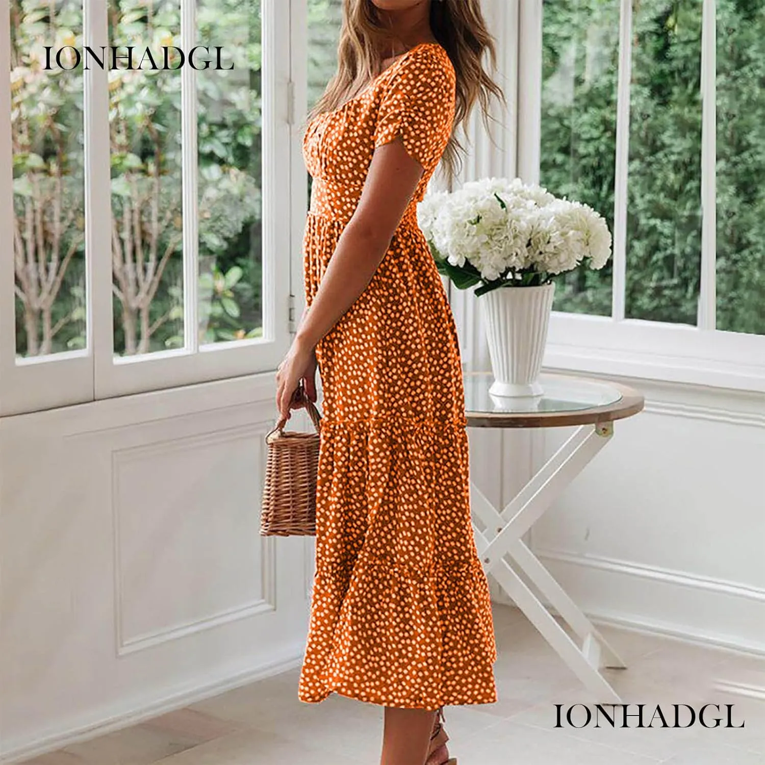 Womens Polka Dot Sundresses Spaghetti Strap Summer Dresses Slim Fit Side Slit Midi Dress Sexy A Line Beach Dress