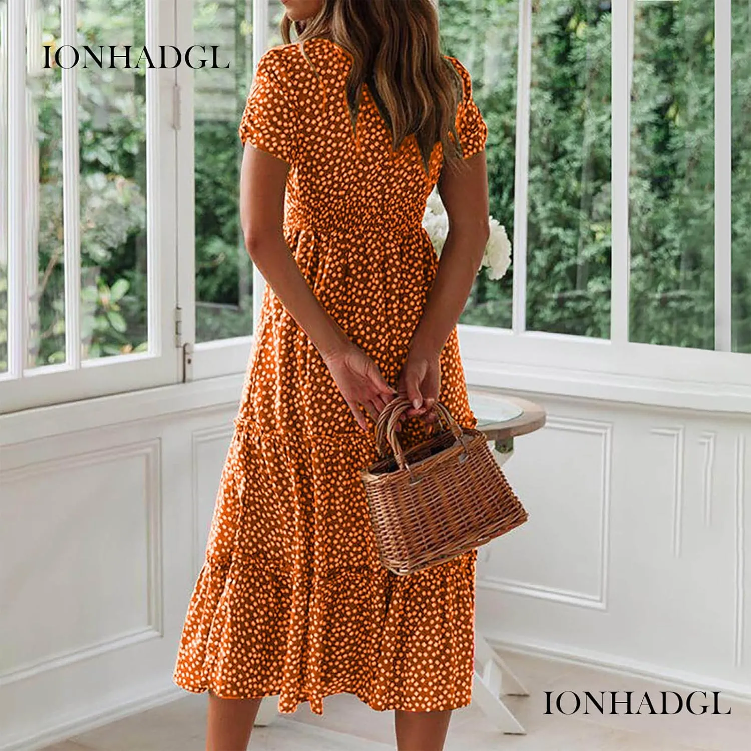 Womens Polka Dot Sundresses Spaghetti Strap Summer Dresses Slim Fit Side Slit Midi Dress Sexy A Line Beach Dress