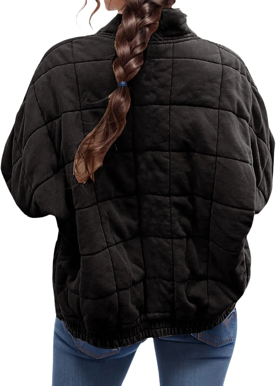 Womens Quilted Jacket Lightweight Dolman Long Sleeve Down Coat Casual Zip Up Puffer Jacket Warm Outwear with Pockets