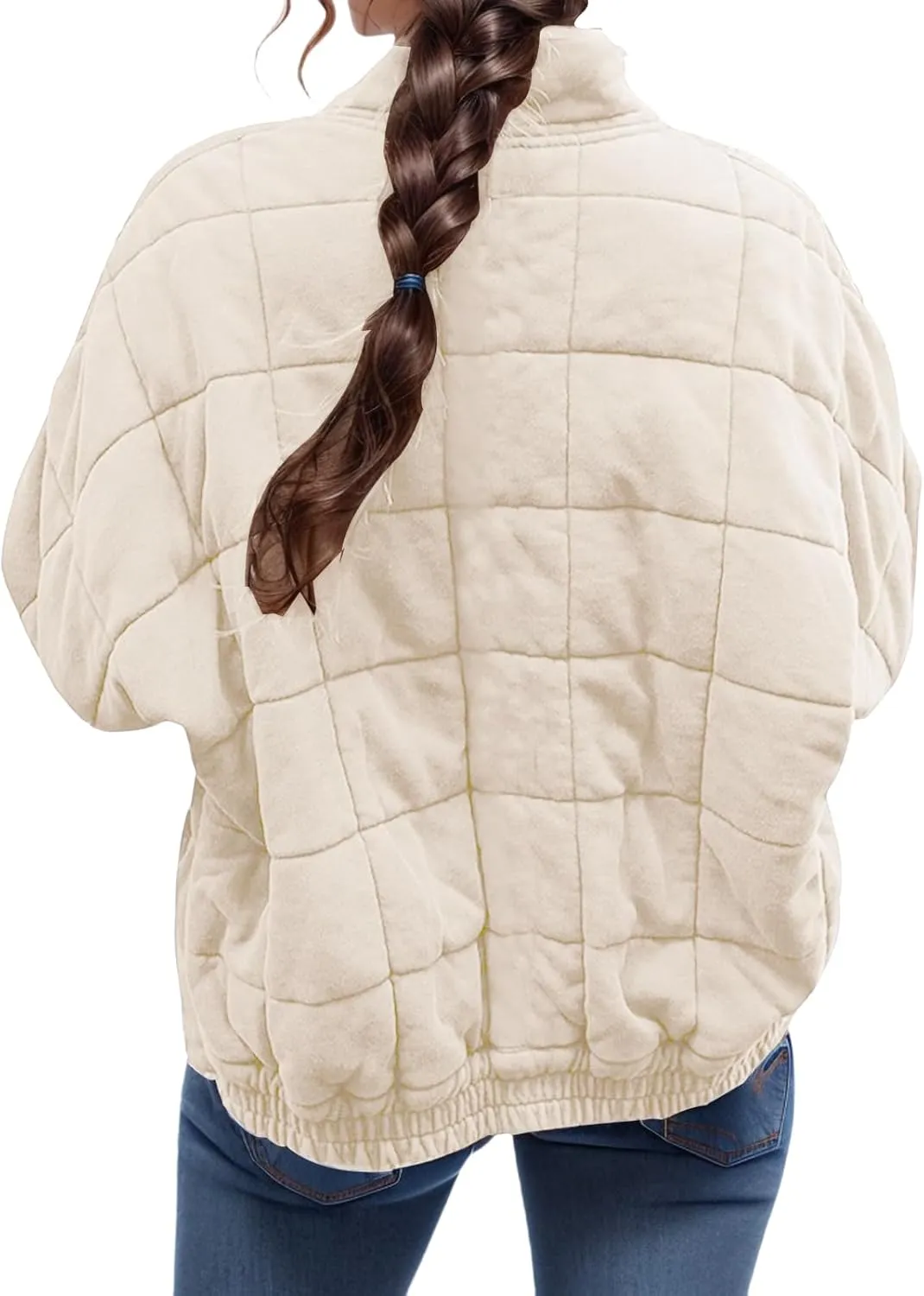 Womens Quilted Jacket Lightweight Dolman Long Sleeve Down Coat Casual Zip Up Puffer Jacket Warm Outwear with Pockets