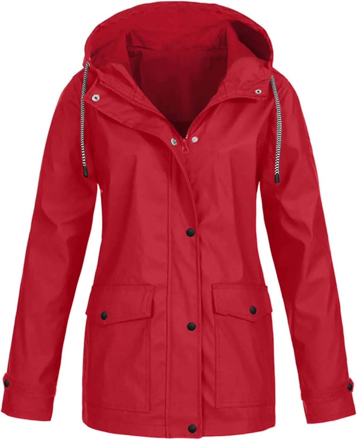 Womens Rain Coat Waterproof Lightweight Hooded Rain Jacket Outdoor Hiking Trench Windbreaker Raincoats With Pockets