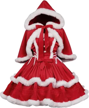 Women's Red Christmas Suspender Sleeveless Dress with Cloak Dress Prom Dress