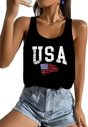 Women's Sexy American Flag Crop Tank 4th of July Patriotic Sleeveless Tee Tops
