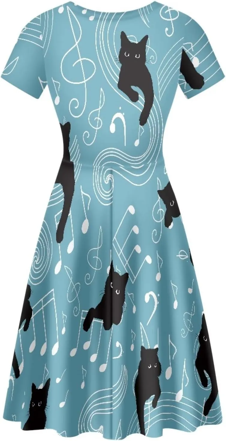 Womens Sexy Plus Size Summer Dresses High Waist Short Sleeve Casual Party Beach Prom Party Midi Sundress S-4XL