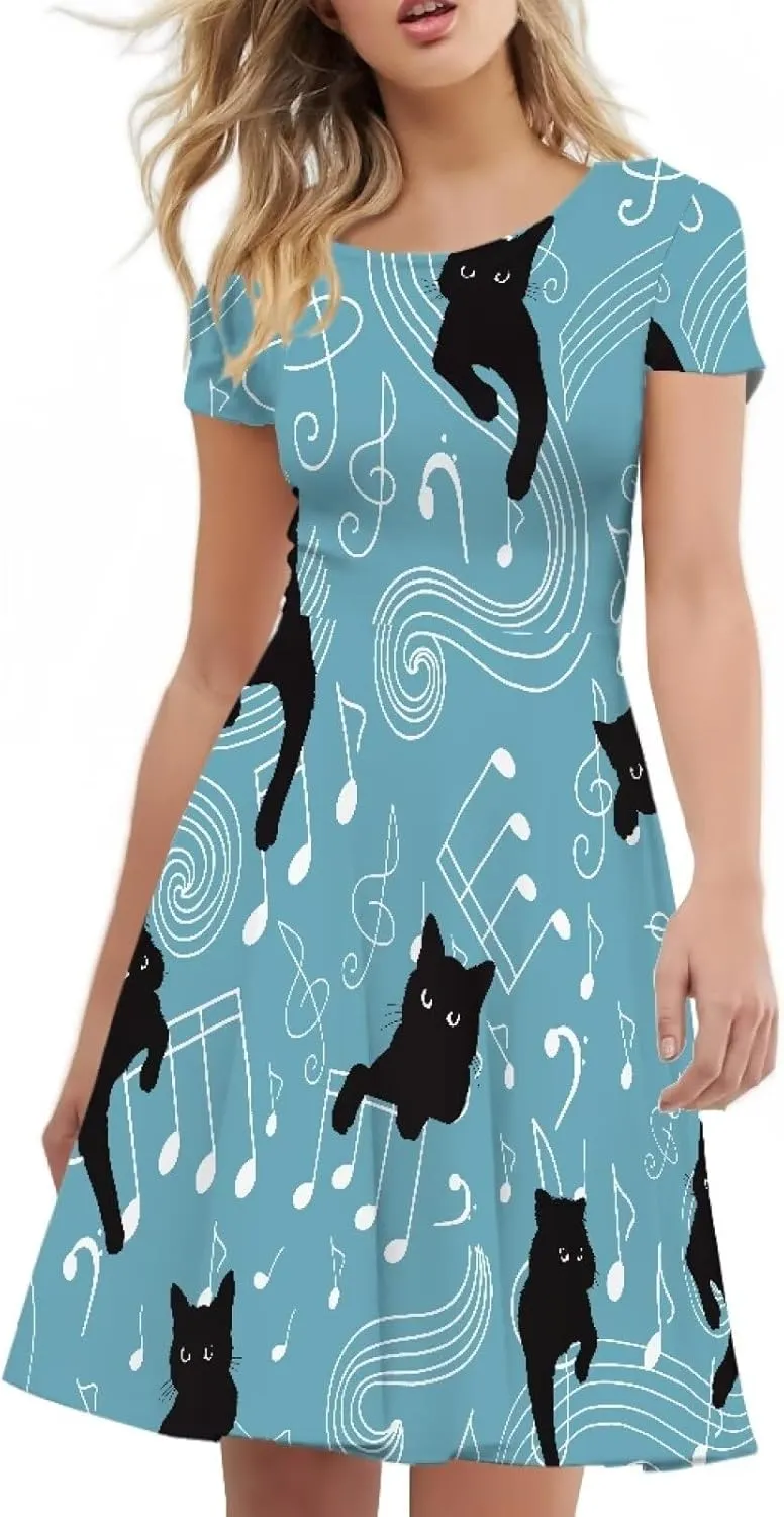 Womens Sexy Plus Size Summer Dresses High Waist Short Sleeve Casual Party Beach Prom Party Midi Sundress S-4XL
