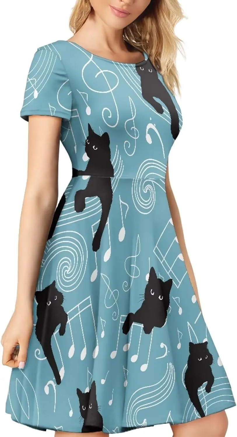 Womens Sexy Plus Size Summer Dresses High Waist Short Sleeve Casual Party Beach Prom Party Midi Sundress S-4XL