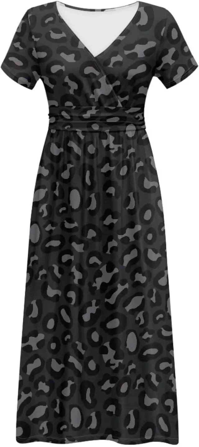 Women's Short Sleeve Maxi Dresse V-Neck Plus Size Casual Dresses with Pockets
