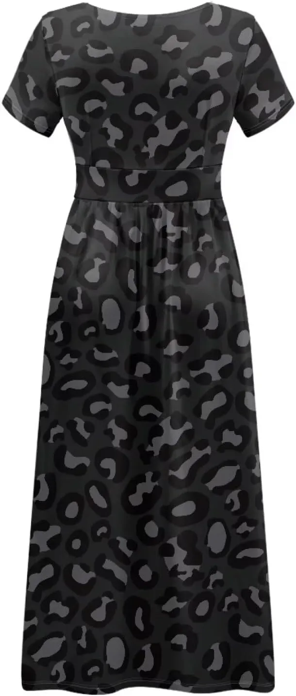 Women's Short Sleeve Maxi Dresse V-Neck Plus Size Casual Dresses with Pockets