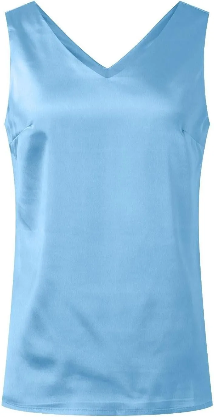 Womens Silk Satin Tank Tops V Neck Casual Solid Sexy Sleeveless Cami Camisole Blouses Summer Basic Work Shirt
