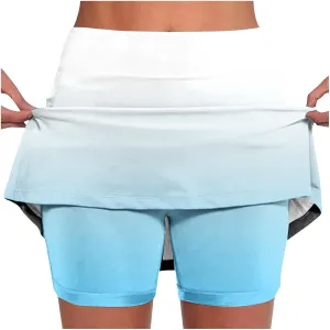 Womens Skorts Fashion Gradient Color Tennis Golf Skirts Plus Size Casual Skort with Built in Shorts Underneath