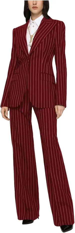 Women's Stripes 2 Piece Suits Office Lady Business Outfits Slim Fit Blazer Jacket Pant