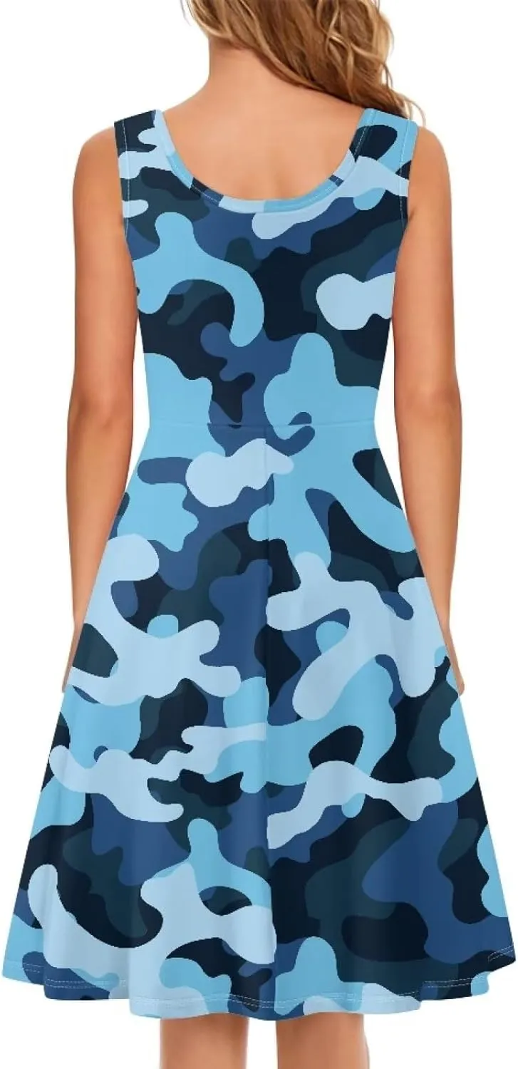 Womens Summer Dresses Halter Plus Size Dress Sleeveless Midi Dress Sundress XS-4XL