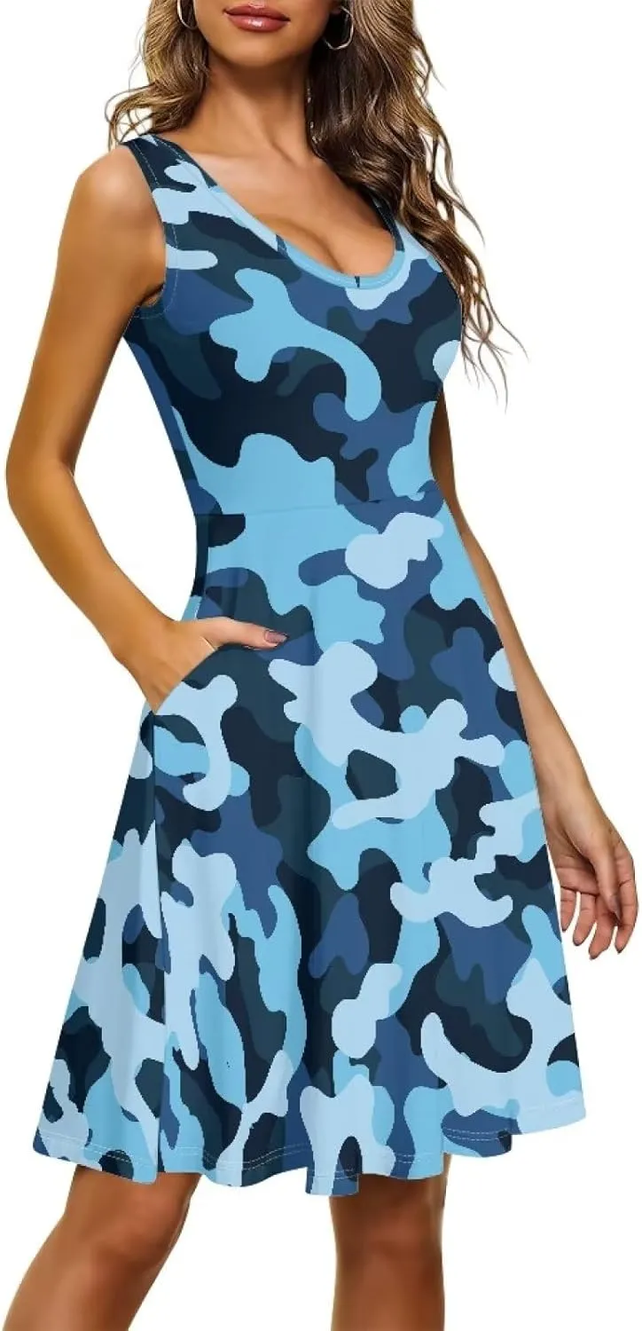 Womens Summer Dresses Halter Plus Size Dress Sleeveless Midi Dress Sundress XS-4XL