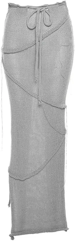 Women's Summer y2k knit Dress 2piece Backless strap crop top & Maxi Dress 2piece Party Trash Wind Club 2piece set