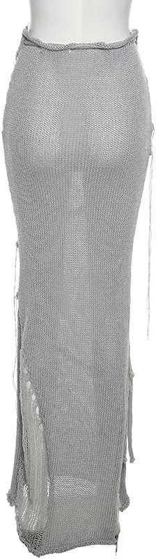 Women's Summer y2k knit Dress 2piece Backless strap crop top & Maxi Dress 2piece Party Trash Wind Club 2piece set