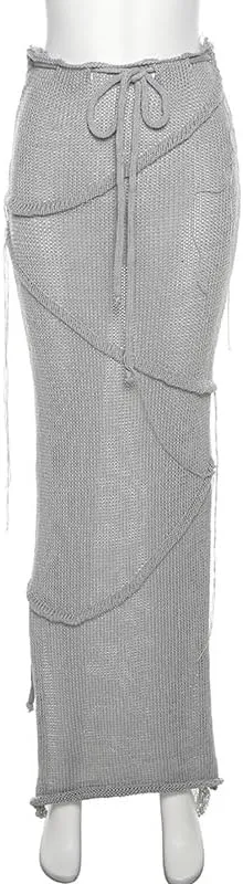 Women's Summer y2k knit Dress 2piece Backless strap crop top & Maxi Dress 2piece Party Trash Wind Club 2piece set