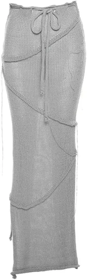 Women's Summer y2k knit Dress 2piece Backless strap crop top & Maxi Dress 2piece Party Trash Wind Club 2piece set