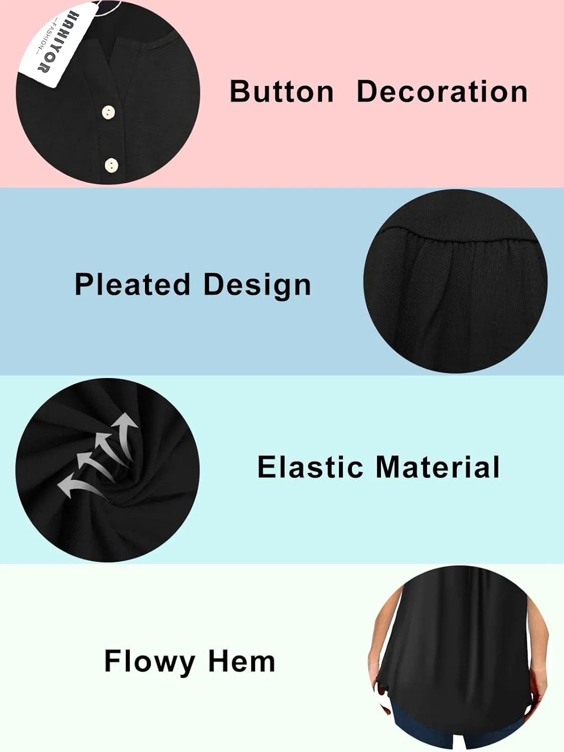 Womens Tank Tops Summer Sleeveless Henley Shirts Flowy Pleated V-Neck Tunics Tee