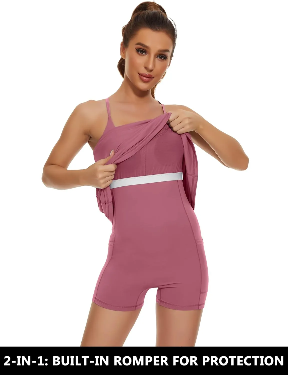 Womens Tennis Dress, 2-in-1 Golf Workout Dress with Built-in Bra & Shorts Pockets, Athletic Dresses with Adjustable Strap