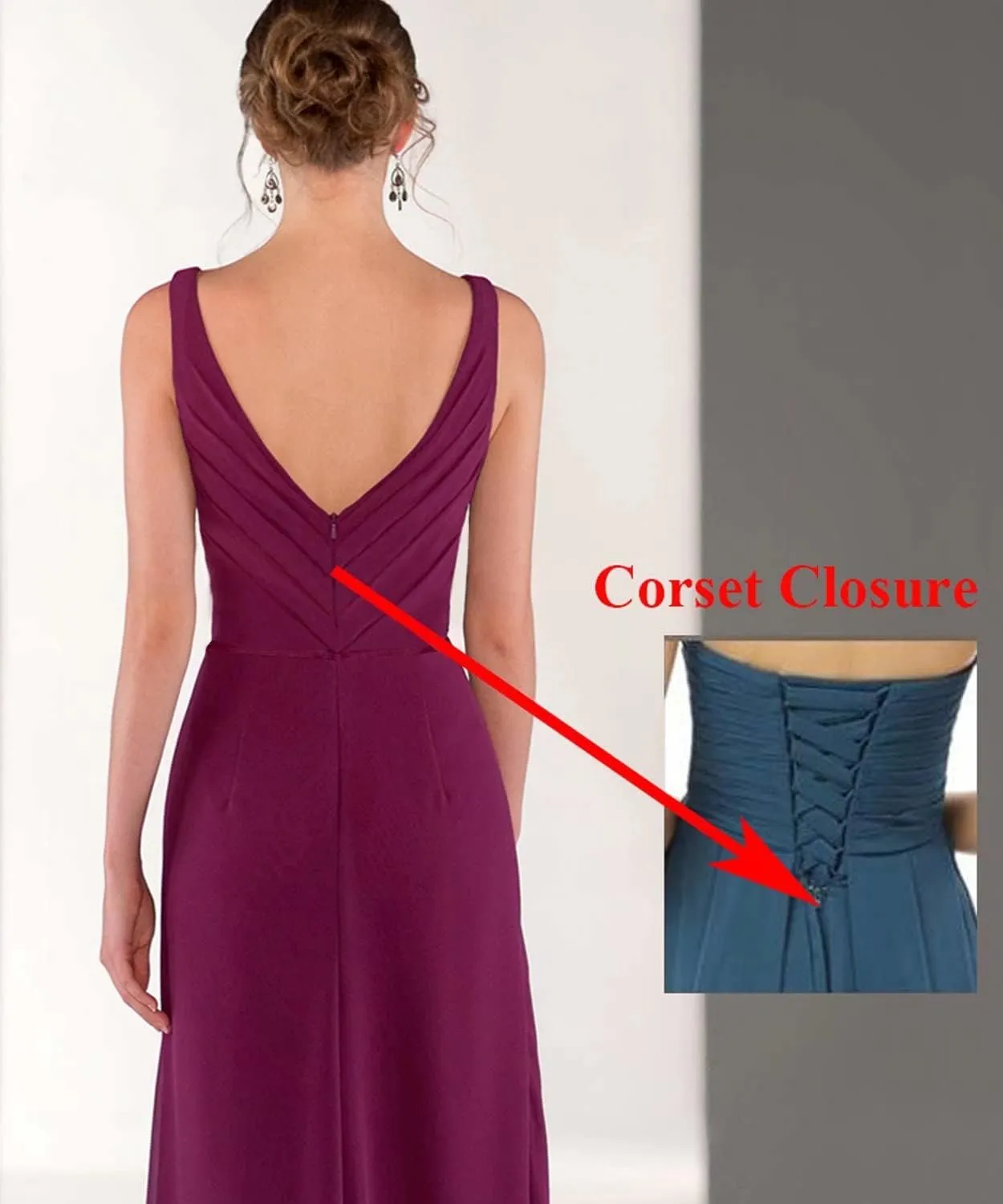 Women's V Neck Ruched Chiffon Bridesmaid Dresses Long Formal Evening Party Gown with High Slit