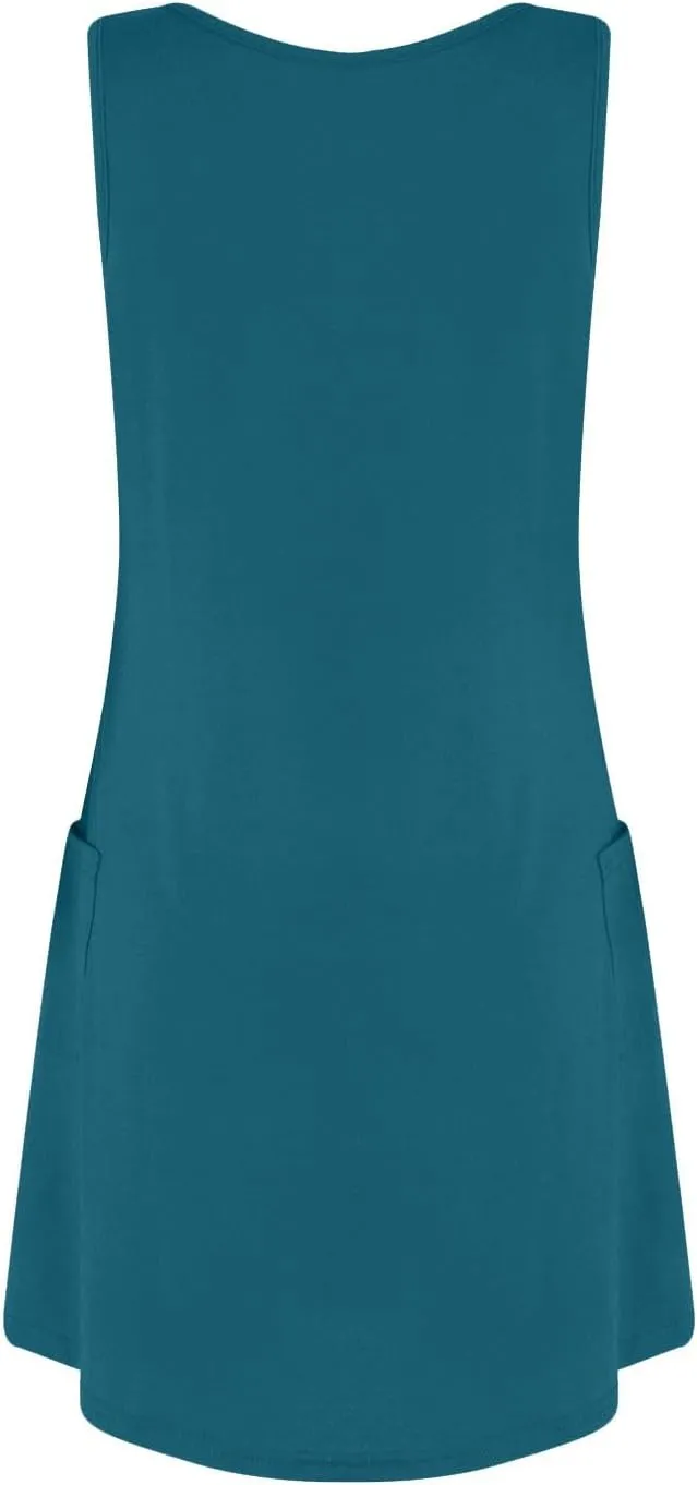 Women's V Neck Tank Dress Casual Summer Beach Sun Dresses Sleeveless Tunic Mini T Shirt Dress Sundress with Pockets