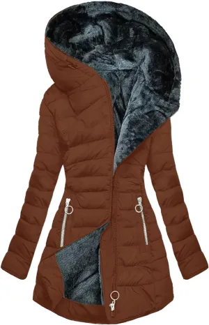 Womens Winter Coats Fleece Lined Hooded Jacket Waterproof Puffer Jacket Plus Size Parka Coat Warm Outerwear Snow Coats