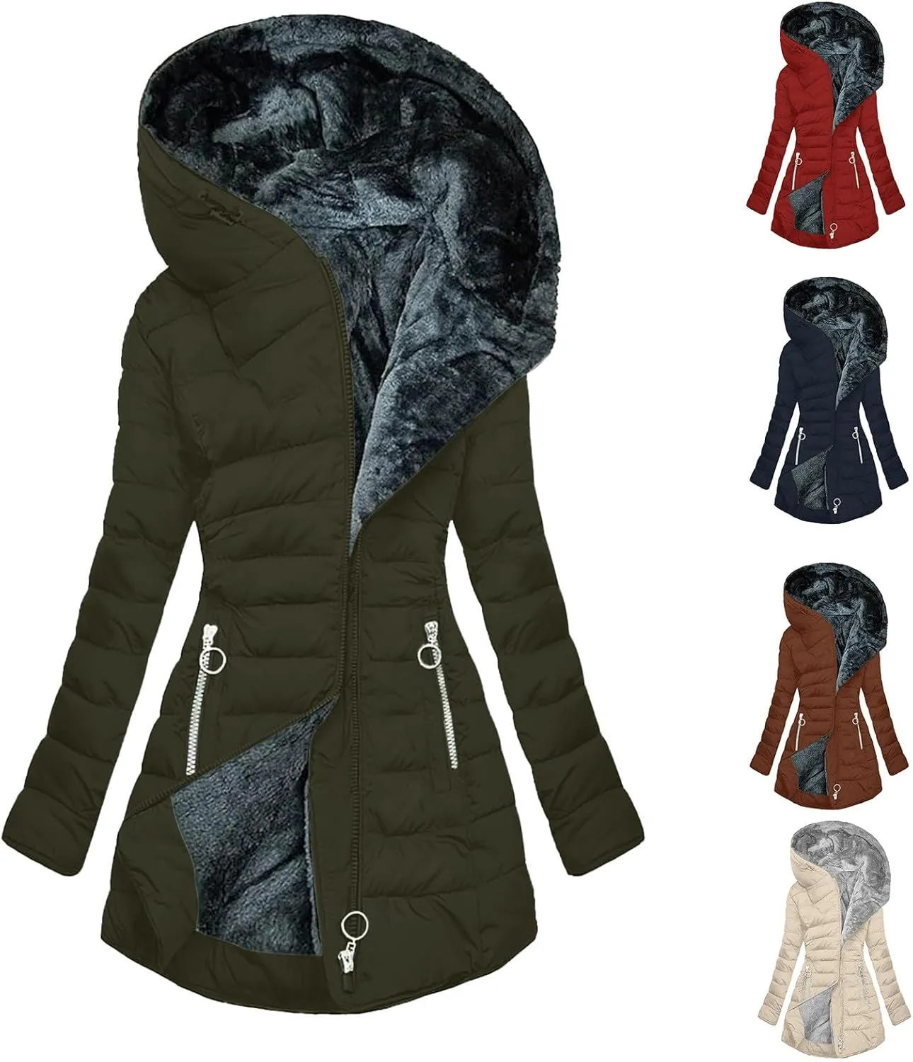 Womens Winter Coats Fleece Lined Hooded Jacket Waterproof Puffer Jacket Plus Size Parka Coat Warm Outerwear Snow Coats