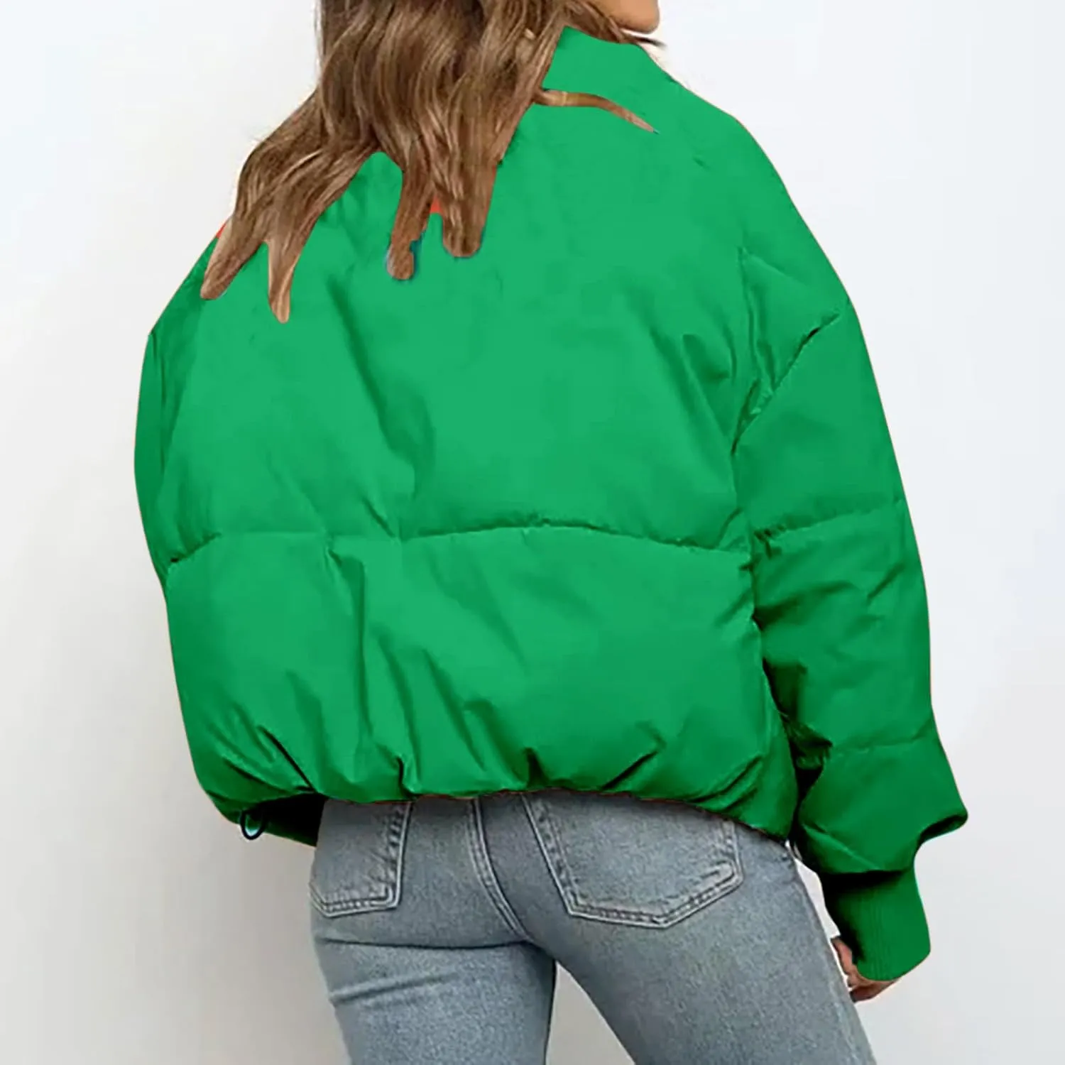 Women's Winter Stand Collar Puffer Jacket Zipper Baggy Short Padded down Coats Fluffy Thermal Warm Bread Cotton Coats