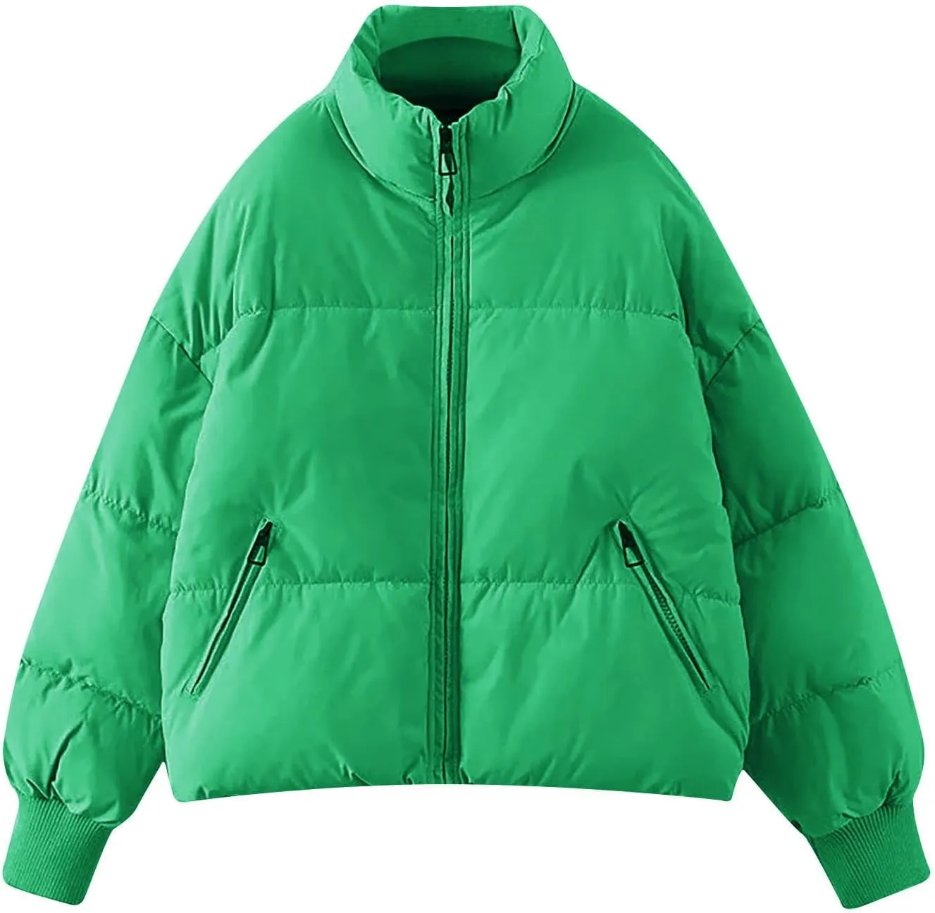 Women's Winter Stand Collar Puffer Jacket Zipper Baggy Short Padded down Coats Fluffy Thermal Warm Bread Cotton Coats