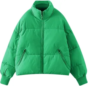 Women's Winter Stand Collar Puffer Jacket Zipper Baggy Short Padded down Coats Fluffy Thermal Warm Bread Cotton Coats