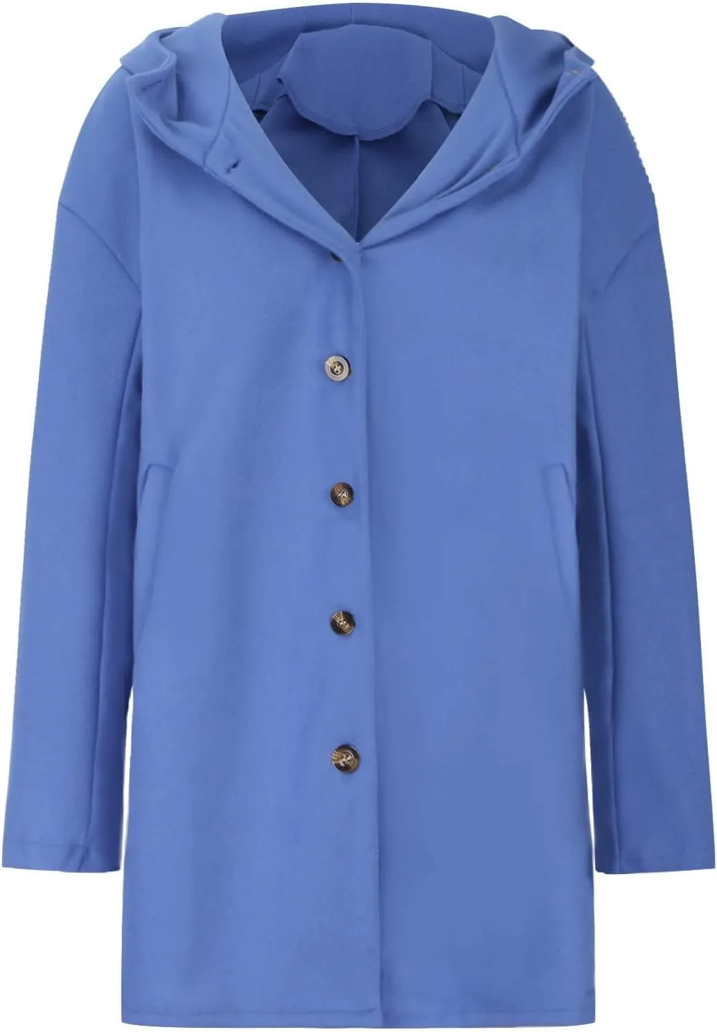 Women's Winter Wool Coat Casual Long Hooded Jacket Warm Fleece Single-Breasted Peacoat Fashion Mid Long Trench Coat