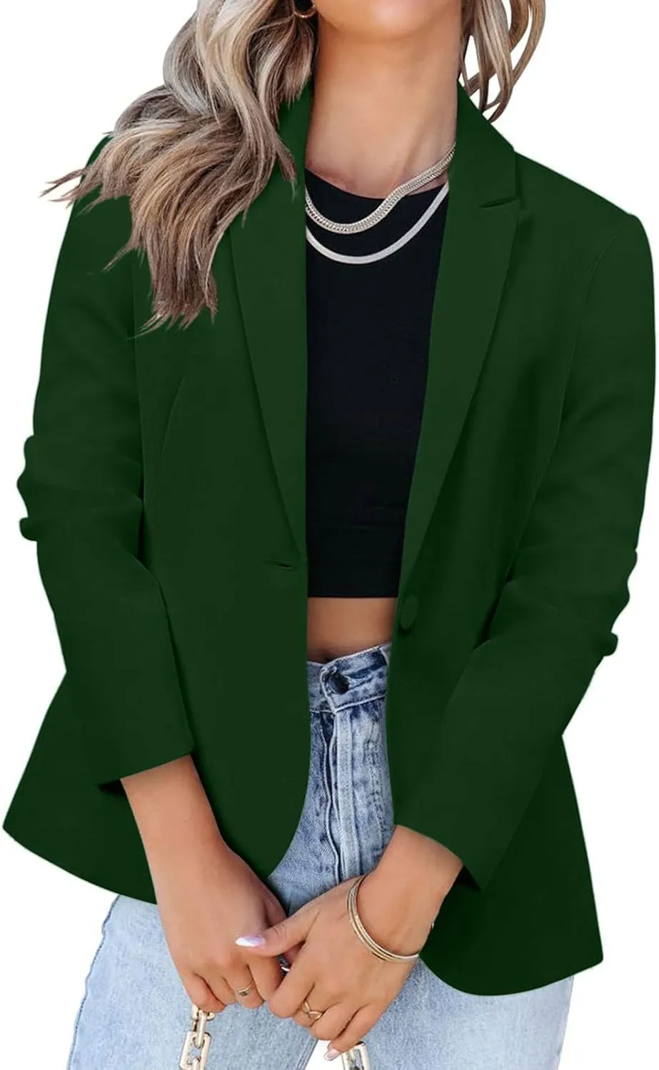 Womens Work Office Blazer 2024 Fashion Business Casual Blazers Lapel Collar Open Front Long Sleeve Suit Jackets