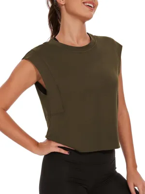Womens Workout Crop Tank Tops Loose Sleeveless Summer T Shirts Oversize Active Yoga Gym Tee Y2k