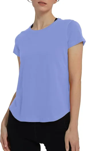 Women's Workout T-Shirt Short Sleeve Lightweight Crew Neck Shirts Yoga Running Exercise Athletic Tee Top