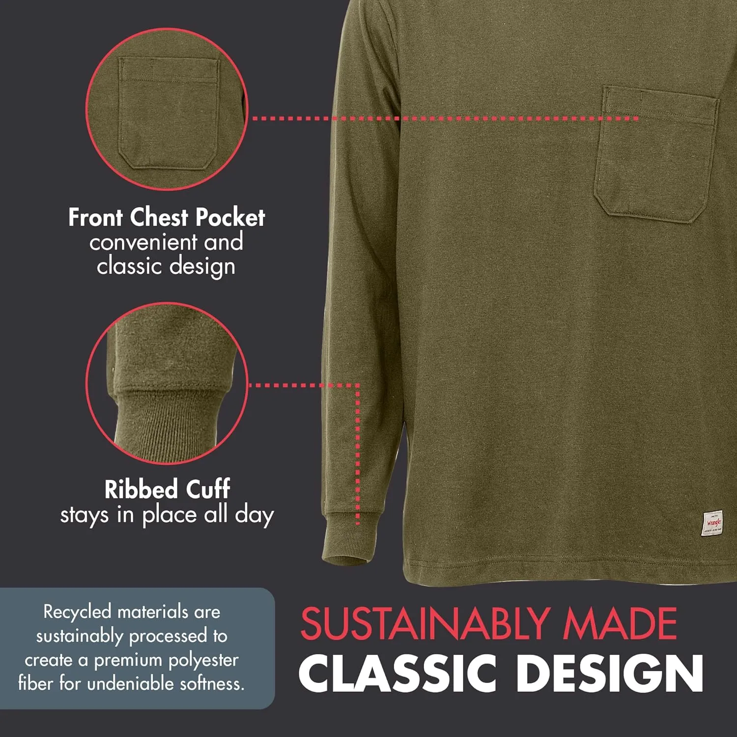 Wrangler Long Sleeve Layering Tee Shirts for Men, Core Mens Layering T-Shirt