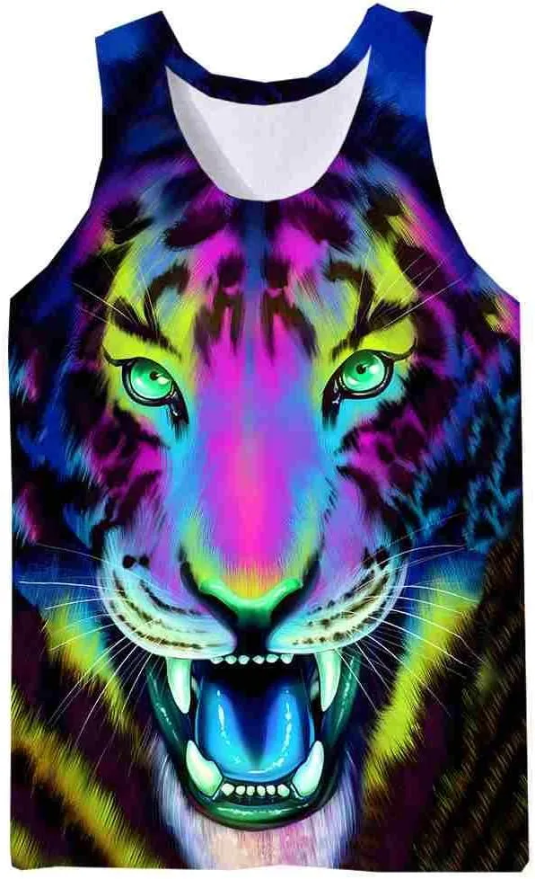 Wuiliy 3D Tank Tops For Men Colorful Sleeveless Print T Shirt Rainbow Beach Gym Vest Tee