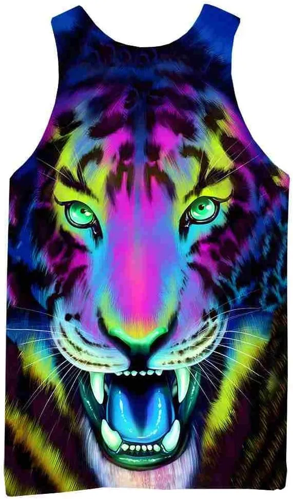 Wuiliy 3D Tank Tops For Men Colorful Sleeveless Print T Shirt Rainbow Beach Gym Vest Tee