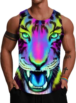 Wuiliy 3D Tank Tops For Men Colorful Sleeveless Print T Shirt Rainbow Beach Gym Vest Tee