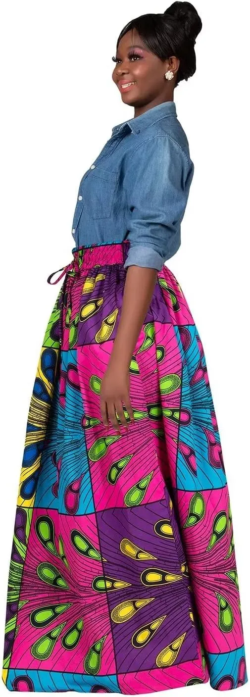 XIAOHUAGUA Long Skirts for Women A-Line Pleated High Waisted Dress Casual Floral Print Skirts