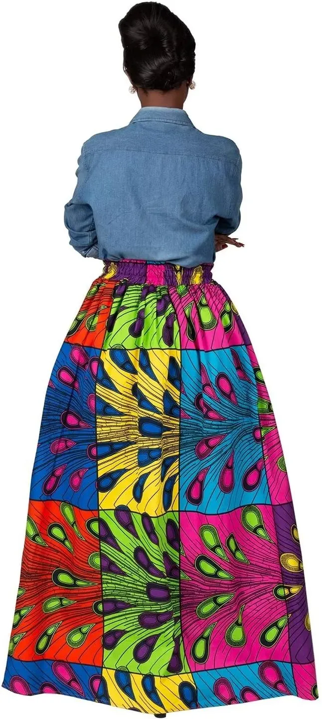 XIAOHUAGUA Long Skirts for Women A-Line Pleated High Waisted Dress Casual Floral Print Skirts