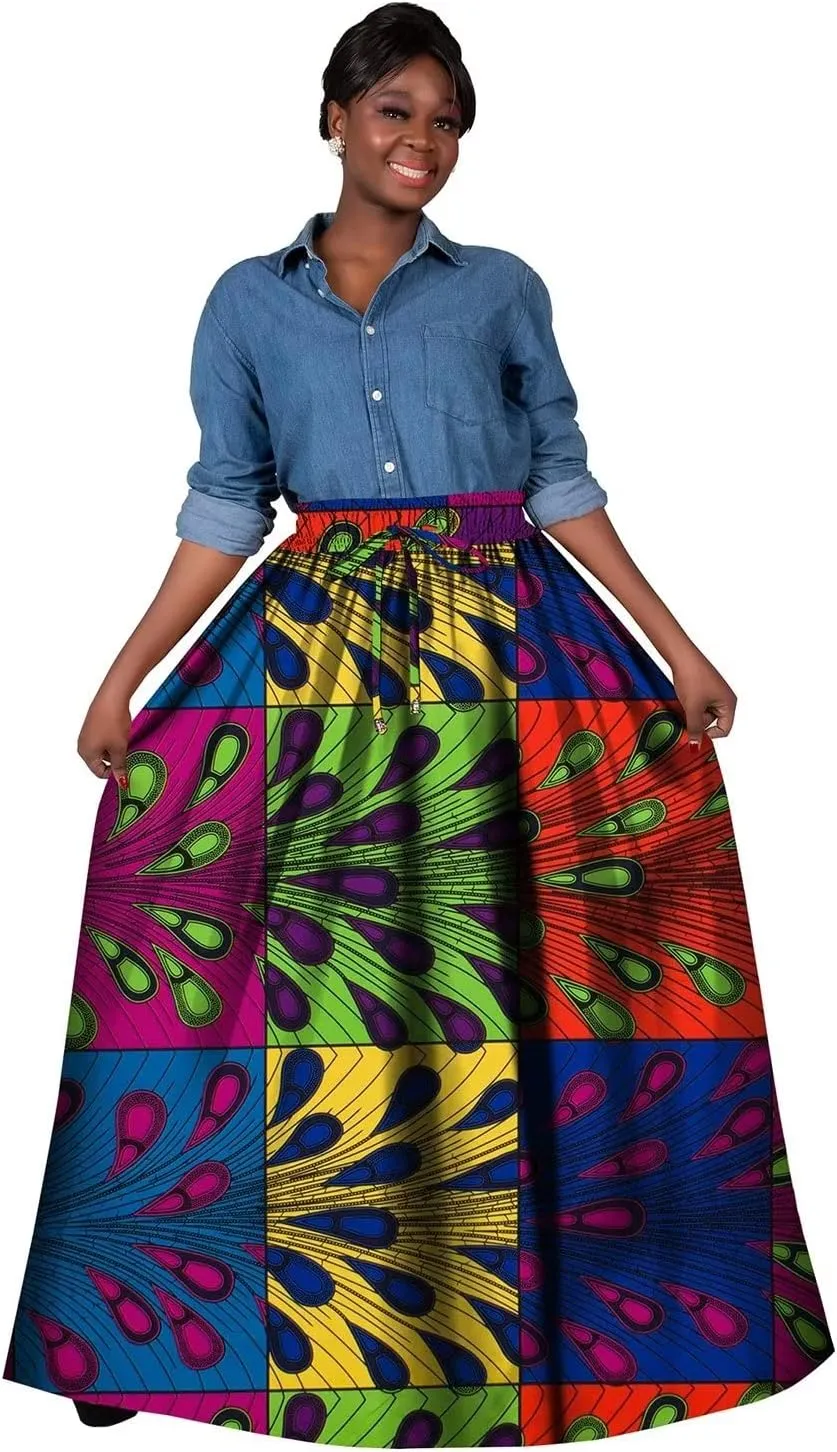 XIAOHUAGUA Long Skirts for Women A-Line Pleated High Waisted Dress Casual Floral Print Skirts