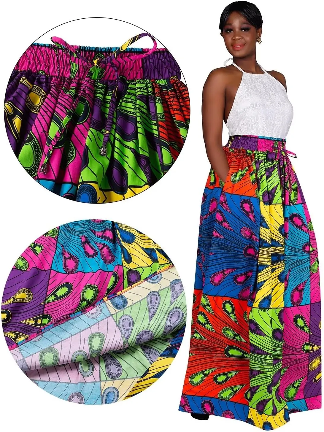 XIAOHUAGUA Long Skirts for Women A-Line Pleated High Waisted Dress Casual Floral Print Skirts