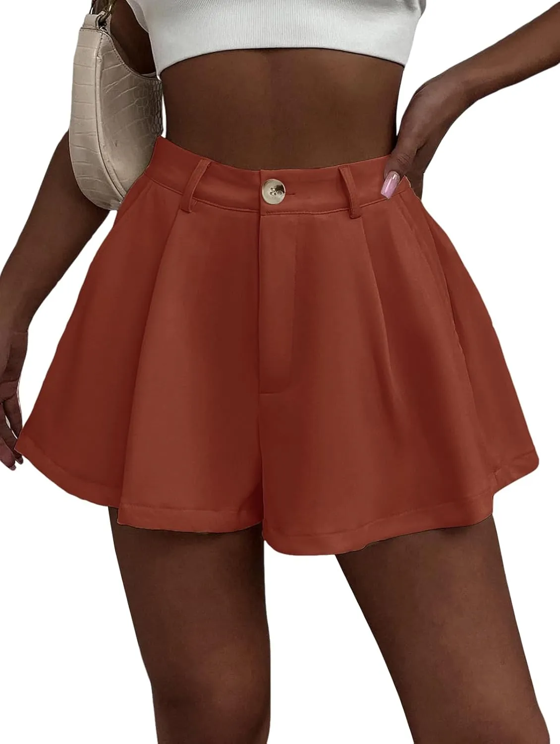 XinYangNi Women's Casual Elastic High Waisted Wide Leg Flowy Shorts Pleated Dressy Summer Shorts