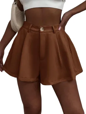 XinYangNi Women's Casual Elastic High Waisted Wide Leg Flowy Shorts Pleated Dressy Summer Shorts