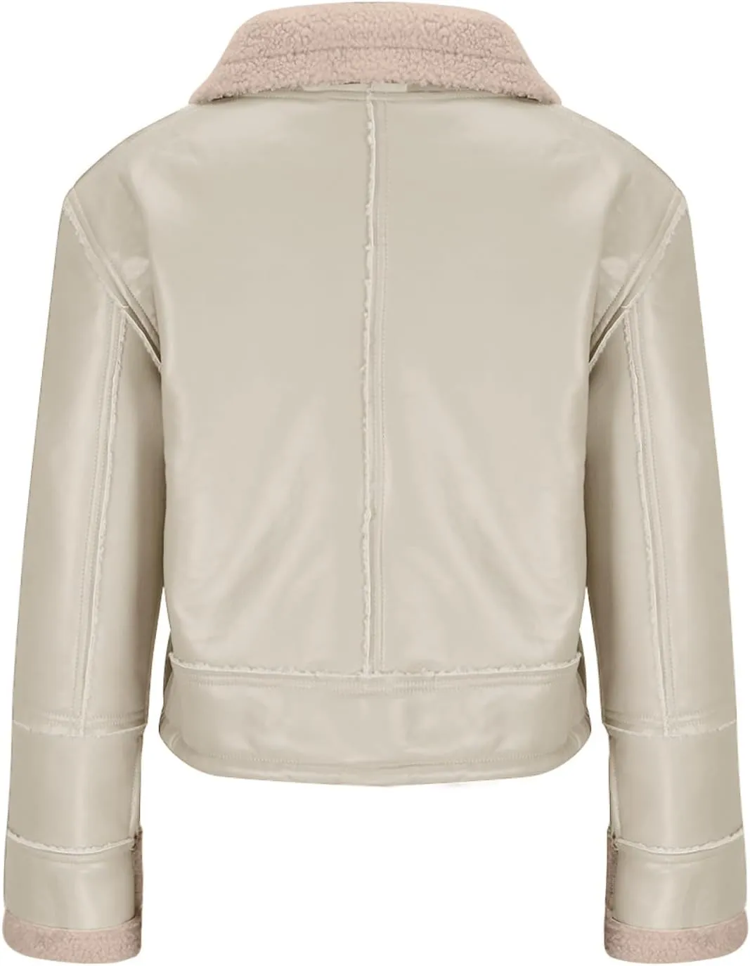 XUNRYAN Womens Faux-Leather Jackets Winter Sherpa Fleece Coat 2023 Fashion Cropped Zip Up Motorcycle Jacket Short Outerwear
