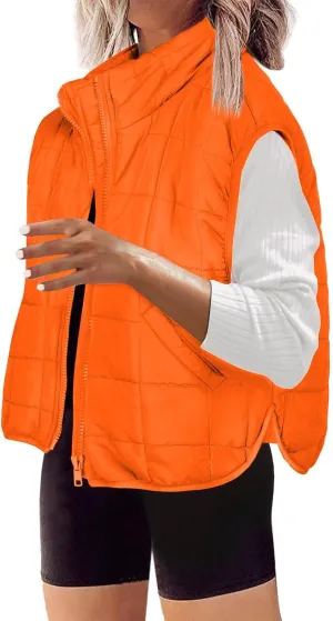 XUNRYAN Womens Puffer Vest Winter Warm Coats Quilted Lightweight Jacket Sleeveless Full Zip Cotton Outerwear Padded Gilet