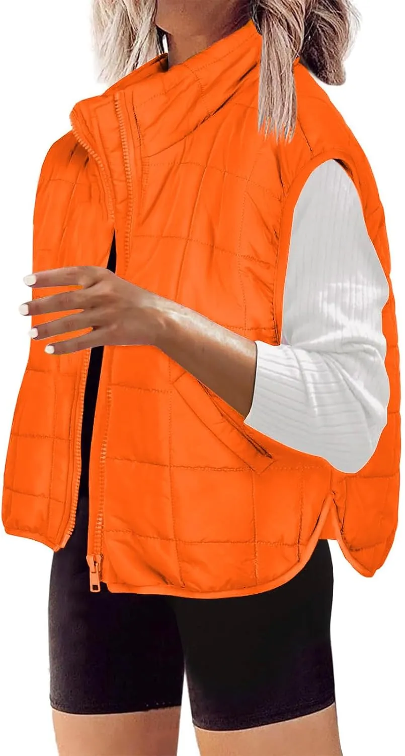 XUNRYAN Womens Puffer Vest Winter Warm Coats Quilted Lightweight Jacket Sleeveless Full Zip Cotton Outerwear Padded Gilet